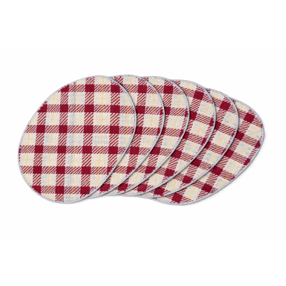 Vintage Set of 6 Woven Plaid Placemats Red‎ Blue MCM